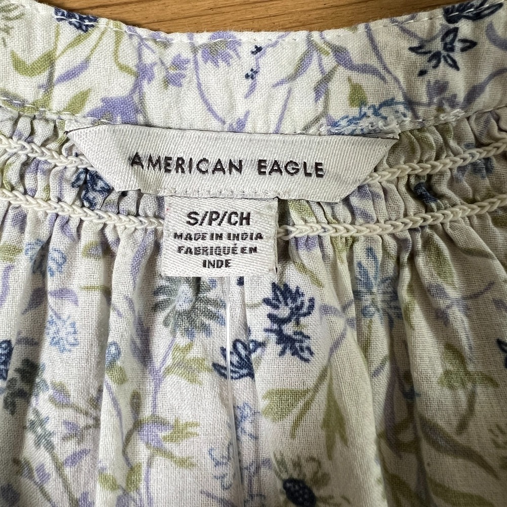 American Eagle‎ Floral Peasant Top Size S Boho Tie Neck Long Sleeve Cottage - Picture 6 of 10